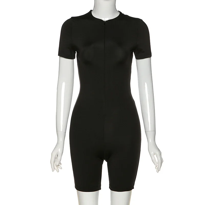 Solid Women Zipper Short Sleeve Rompers Playsuits Fitness Suit Sports Running Jumpsuit Tracksuit Gym Sportswear Tight