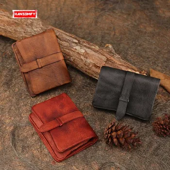 

2020 New Women's Short Wallet Thin Section Folding Handmade Purse Female Retro Genuine Leather Simple Small Card Holder Wallets
