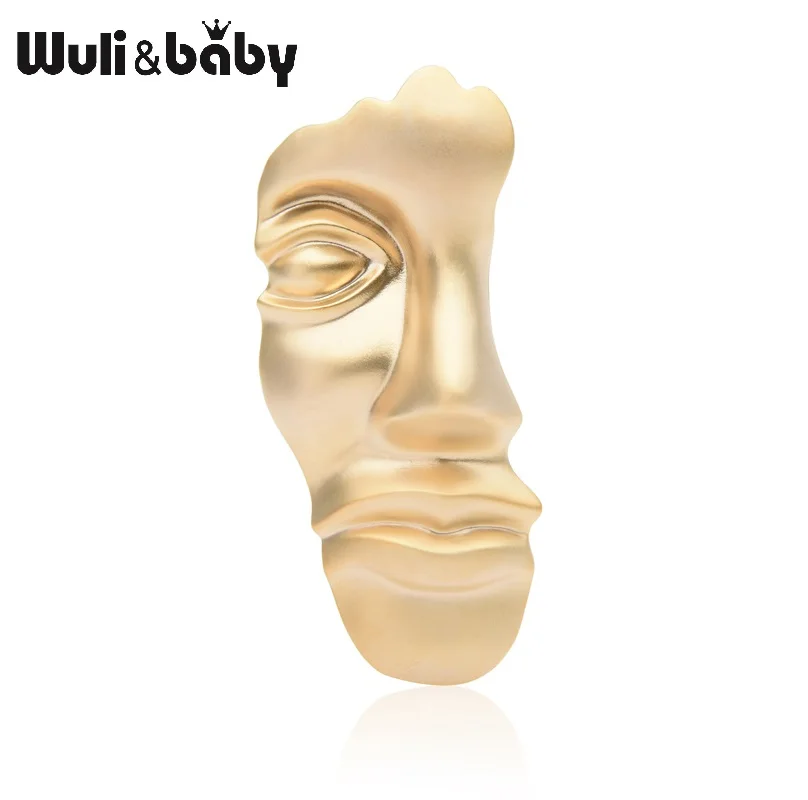 Wuli & baby золотые броши с половинчатым лицом женская и Мужская популярная брошь из