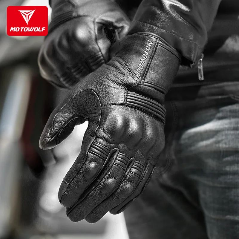 Real leather motorcycle gloves waterproof windproof winter warm summer breathable touch operate