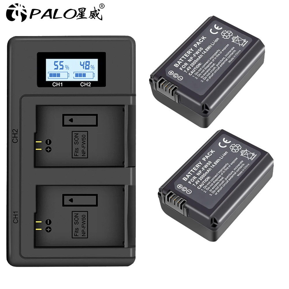 2 Pièces 2000mAh NP-FW50 NP FW50 Caméra Batterie + LCD Chargeur Double USB pour Sony Alpha a6500 a6300 a6000 a5000 a3000 NEX-3 a7R