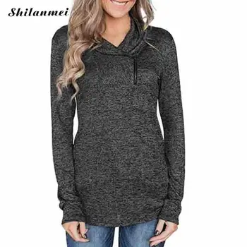 

Zipper Sweatshirts Women Long Sleeve Casual Slim Pullovers 2019 Autumn Winter Thermal Solid Color Female Sweatshirts Tops