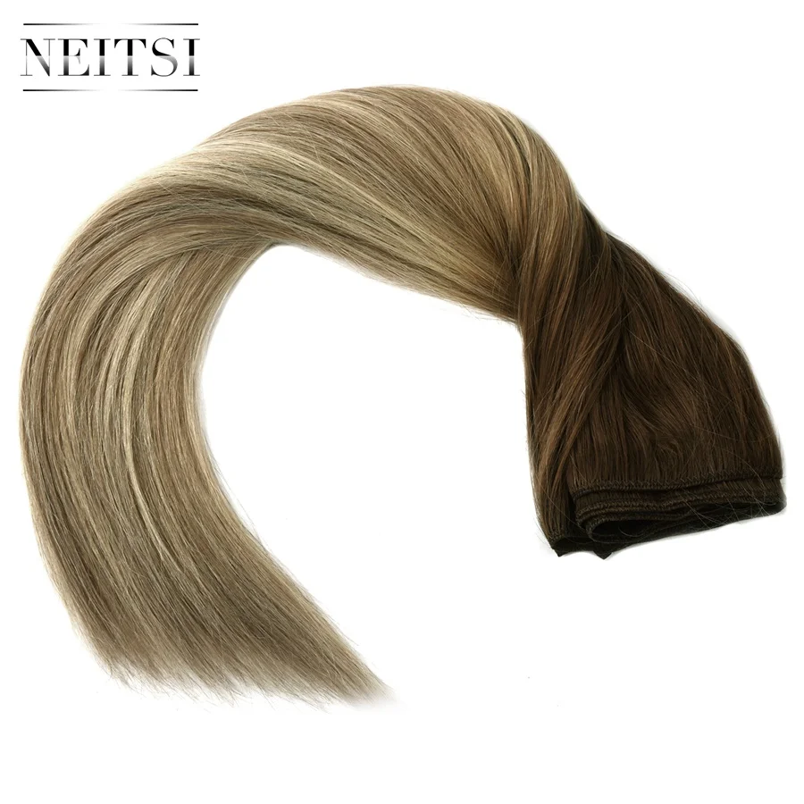 Neitsi прямые сложенные пополам волосы Remy человеческие волосы плетение для наращивания Balayage 2" 50 см 100 г/шт. Омбре прядь натуральных волос пучки - Цвет: T8-60-T8-14