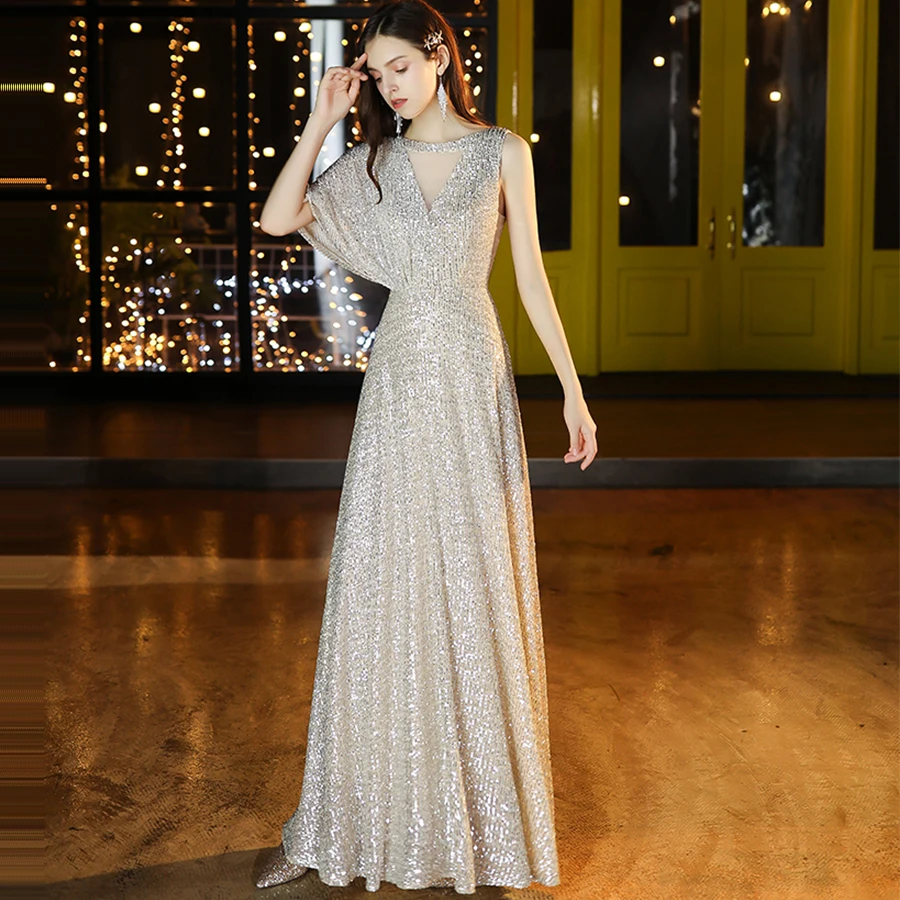 Вечернее платье с О-образным вырезом и рукавом средней длины Robe De Soiree длина до пола Eleagnt вечерние платья K006 трапециевидные шикарные вечерние платья с пайетками