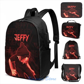 

Funny Graphic print DARK JEFFY USB Charge Backpack men School bags Women bag Travel laptop bag