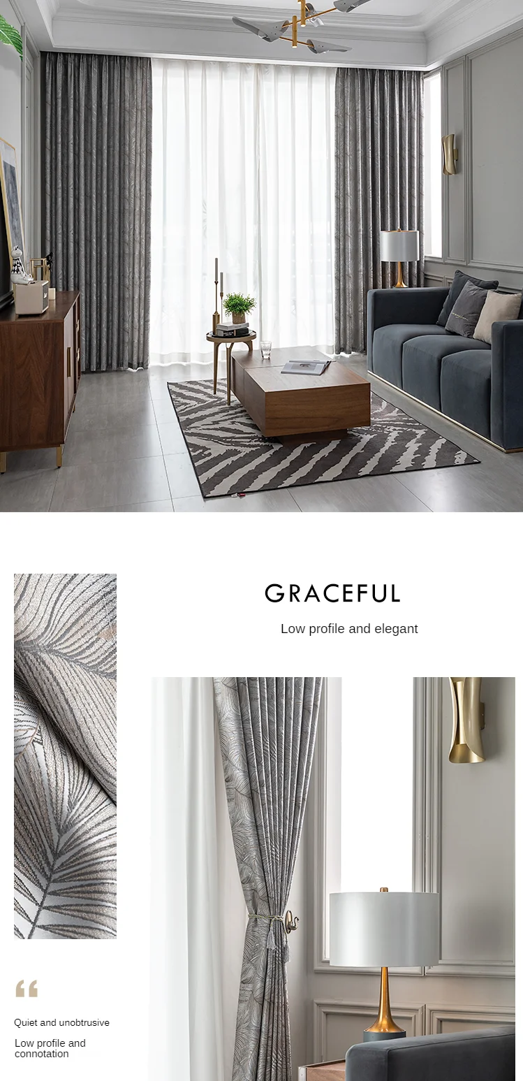 Curtains best of sale Customization Luxury Curtains for Living Dining Room Bedroom Floor-to-ceiling Window Blackout High-end Leaf jacquard Noble Rhj curtains for sale