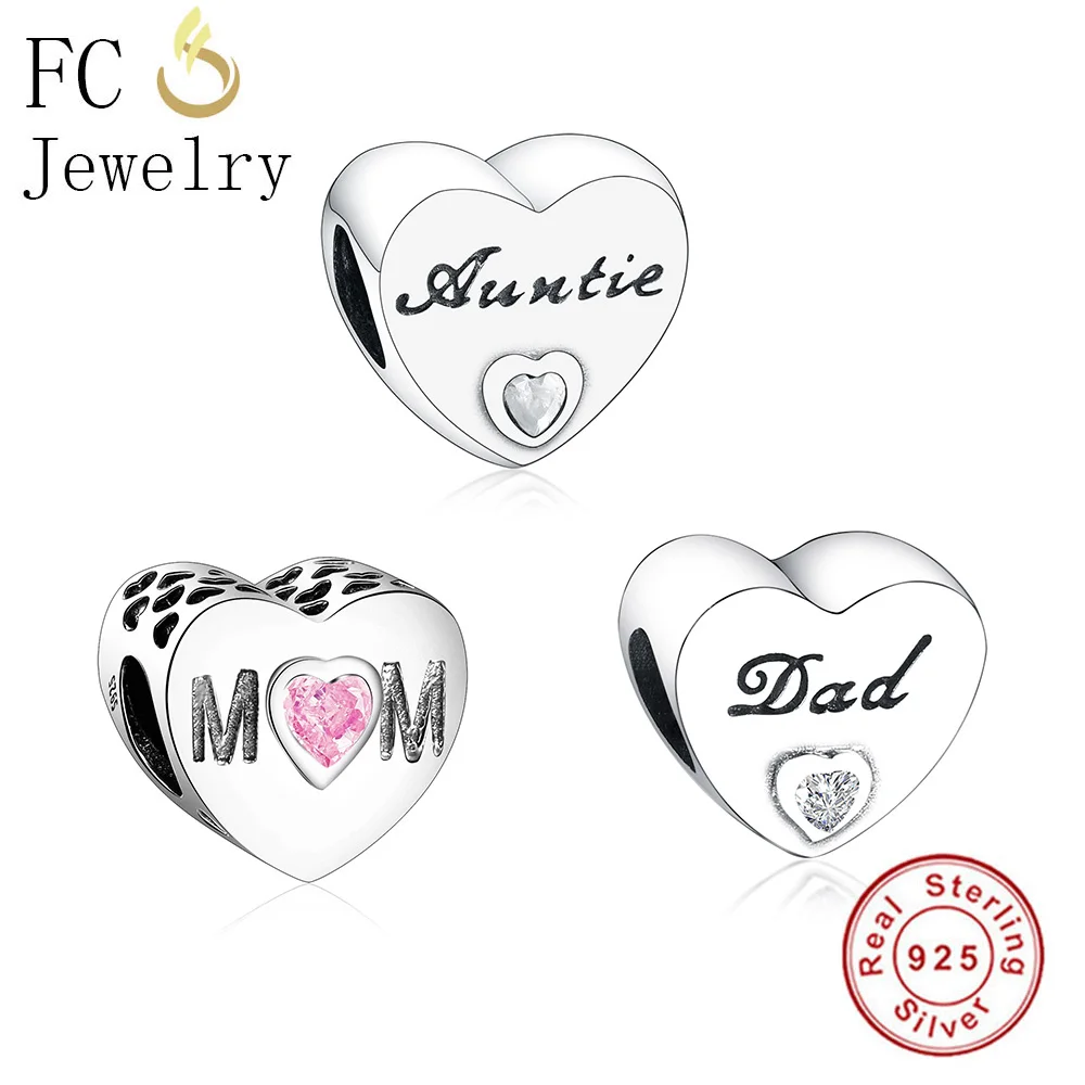 

FC Jewelry Fit Original Pandora Charm Bracelet 925 Sterling Silver Auntie Dad Mom Love Heart Bead Making Family Kid Berloque Hot