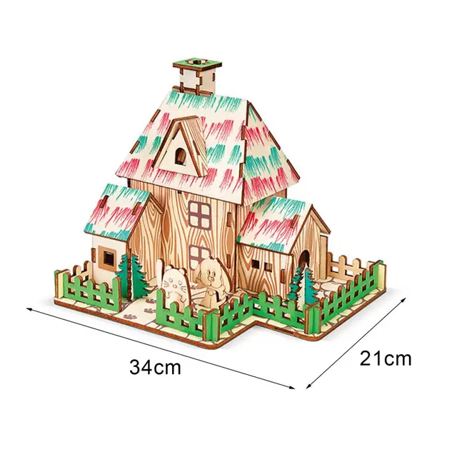 2Pcs DIY Puzzle Play Kids Gift Children Wooden House Educational Toys Kids Montessori Board Games Antistress Toys for Children 6