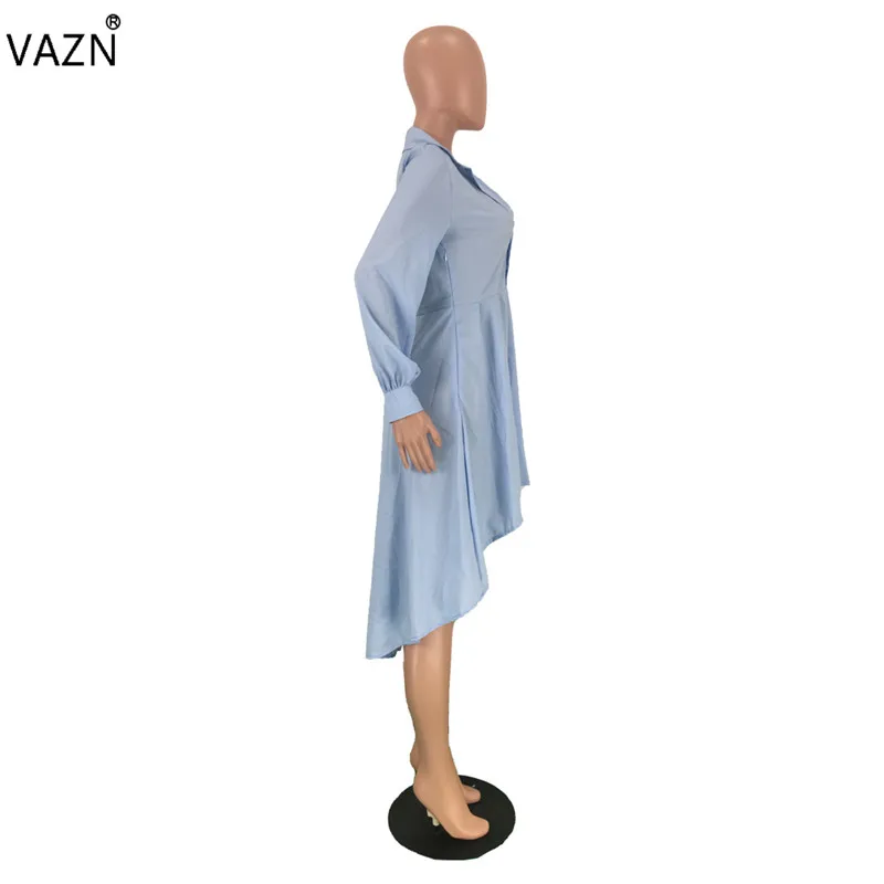 VAZN SM9038, новинка, для молодых леди, синее, для молодых, сексуальное, офисное, модное, одноцветное, Круглый ворот, короткий рукав, женское, прямое, шифоновое, миди платье