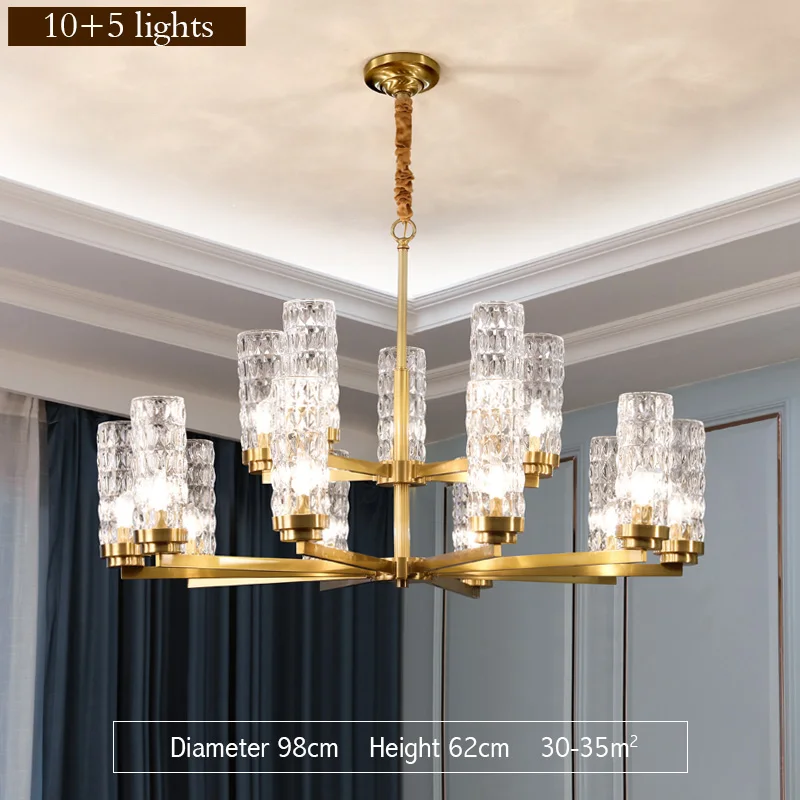 15Lights Modern Glass Gold Chandelier Lighting Nordic Chandeliers Light Fixture LED Lamp Indoor Lights 110v,220v For Living Room Bedroom - Body Color: 15Lights