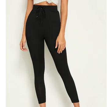 

Women Solid Drawstring Waist Leggings Stick Warm Thermal Stretchy Legging
