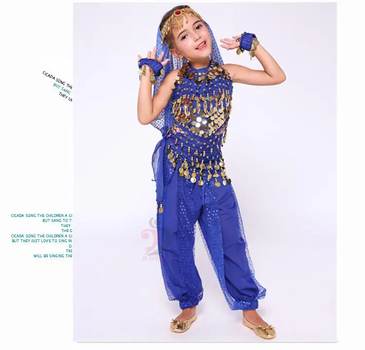 Детский костюм для танца живота, новинка года, Индийский Болливуд, Восточный Египетский танец живота, платье для девочек, топ для танца живота, штаны, 6 цветов