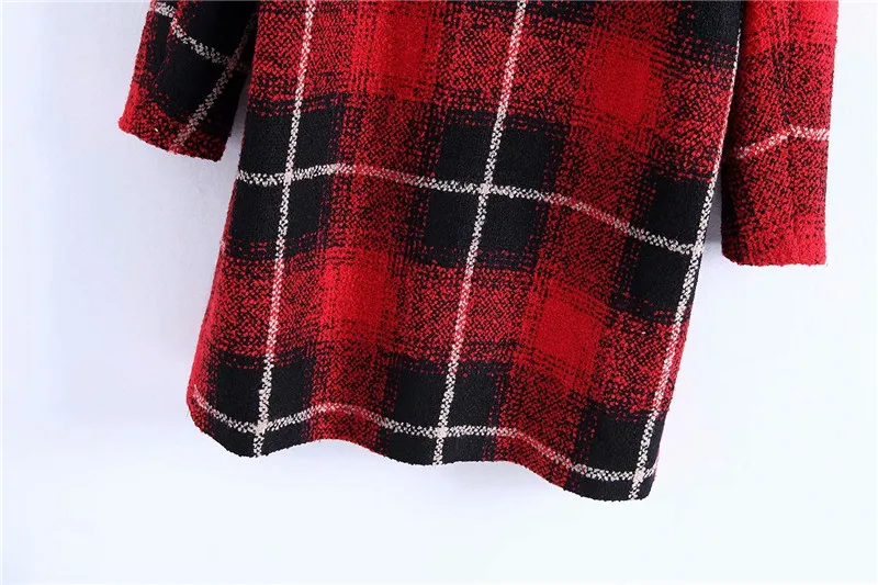 GCAROL New Women Check Overcoat Notched Collar Double Breasted Plaid Red Coat Oversize OL Office High Street Outfits