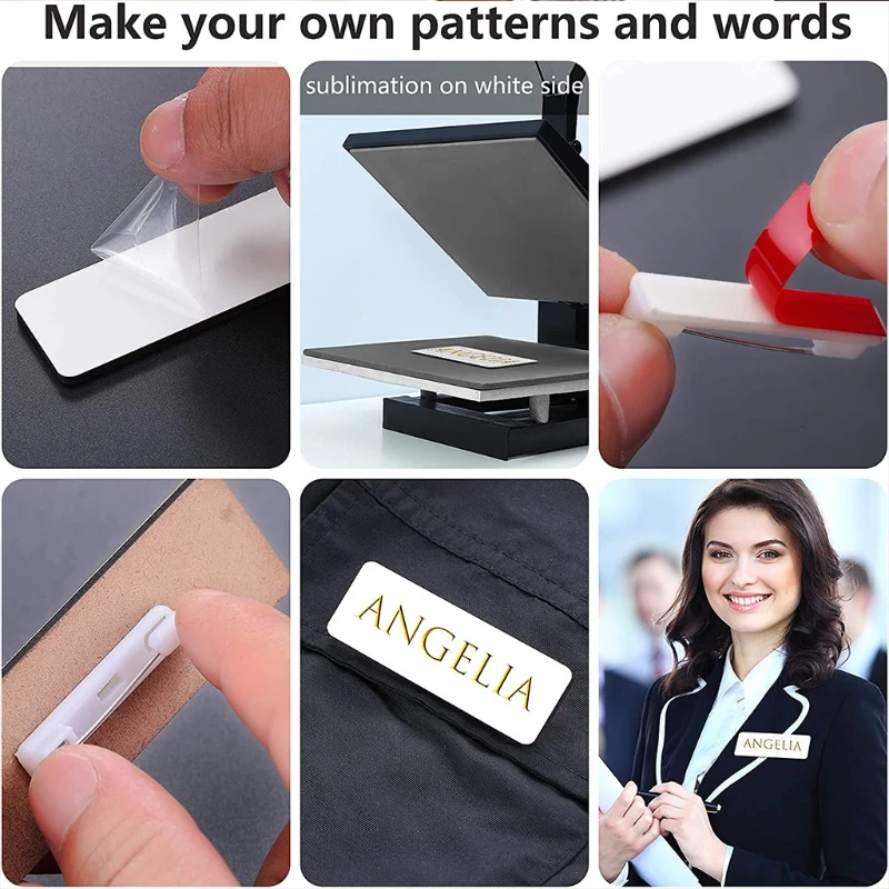Blank White Badge Pin Diy Id Name Badge Thermal Transfer Name Tag Back  Personalized Badge Production Suitable for Office H8WF