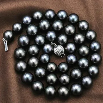 شراءAAA11-12mm مذهل مستدير تاهيتي أسود أحمر لؤلؤ الرقبة 18