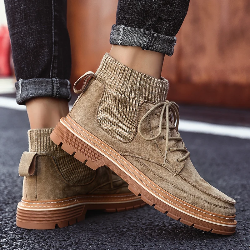 

2019 Autumn New Men Boots High Quality Flannel Winter Boots High-top Fashion Winter Shoes Work Boots Botas De Hombre
