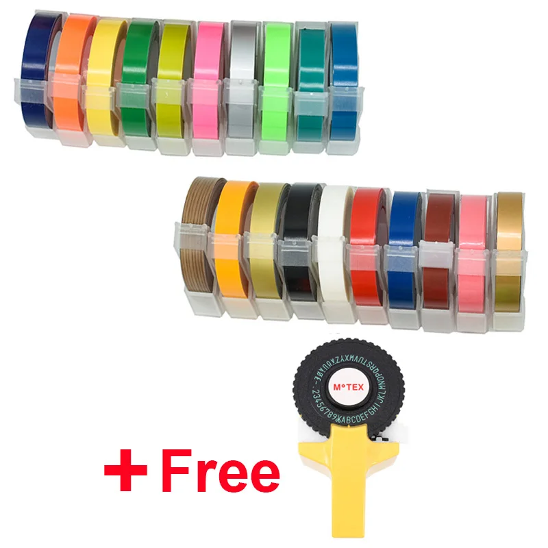 20 рулонов/лот 9 мм* 3 м 3D тиснение этикетка лента совместимый с dymo 1610 Motex E-101 ручной производитель этикеток Diy ручной украшать ярлык бесплатный подарок - Цвет: Free Yellow Printer