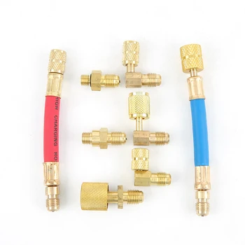 

Hot 8pcs Car AC Air Conditioner Refrigeration Adapter Automobile Repair Tools Connector Adapter Coupler Kit R134A R12