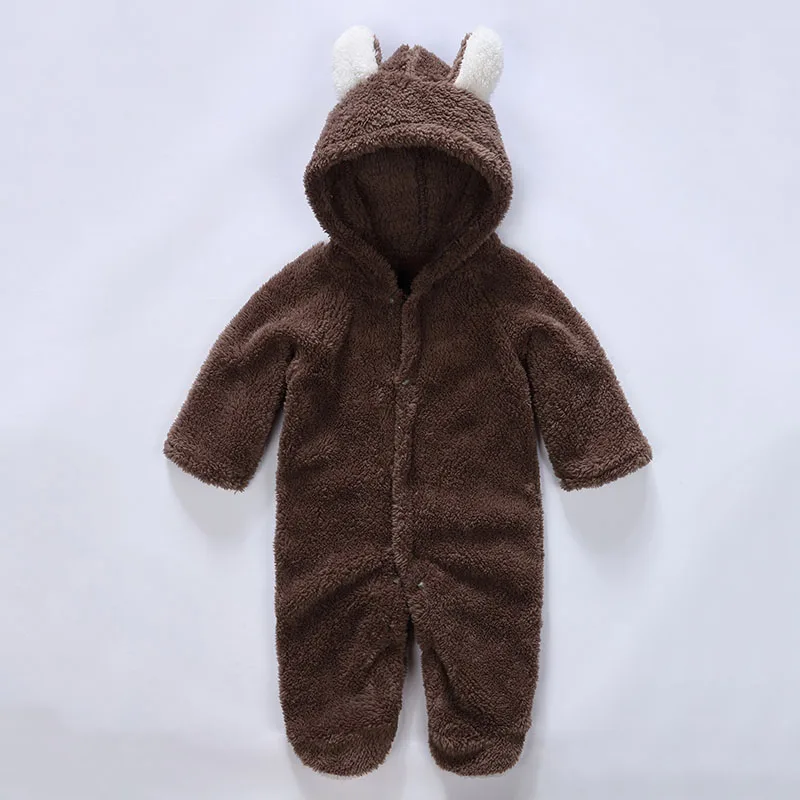 brown 3-6M Детские осенне-зимние комбинезоны с капюшоном; Детские повседневные цельнокроеные теплые комбинезоны с длинными рукавами и милыми ушками животных; Лидер продаж - Цвет: brown 3-6M