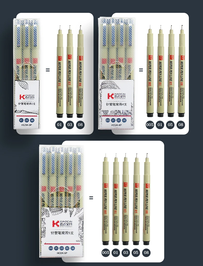 Jupai 9Pcs/set Pigment Liner Micron Sketching Pen Set Neelde