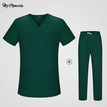 Топы и штаны костюм для женщин Униформа медицинские мужские и женские костюмы Синие хирургические халаты Одежда Кисти для рук одежда медсестры доктор хлопок