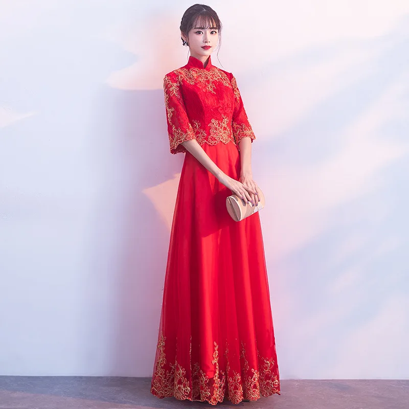 Красные восточные Платья с коротким рукавом, традиционное свадебное платье Ципао в винтажном стиле, большие размеры, XS-3XL