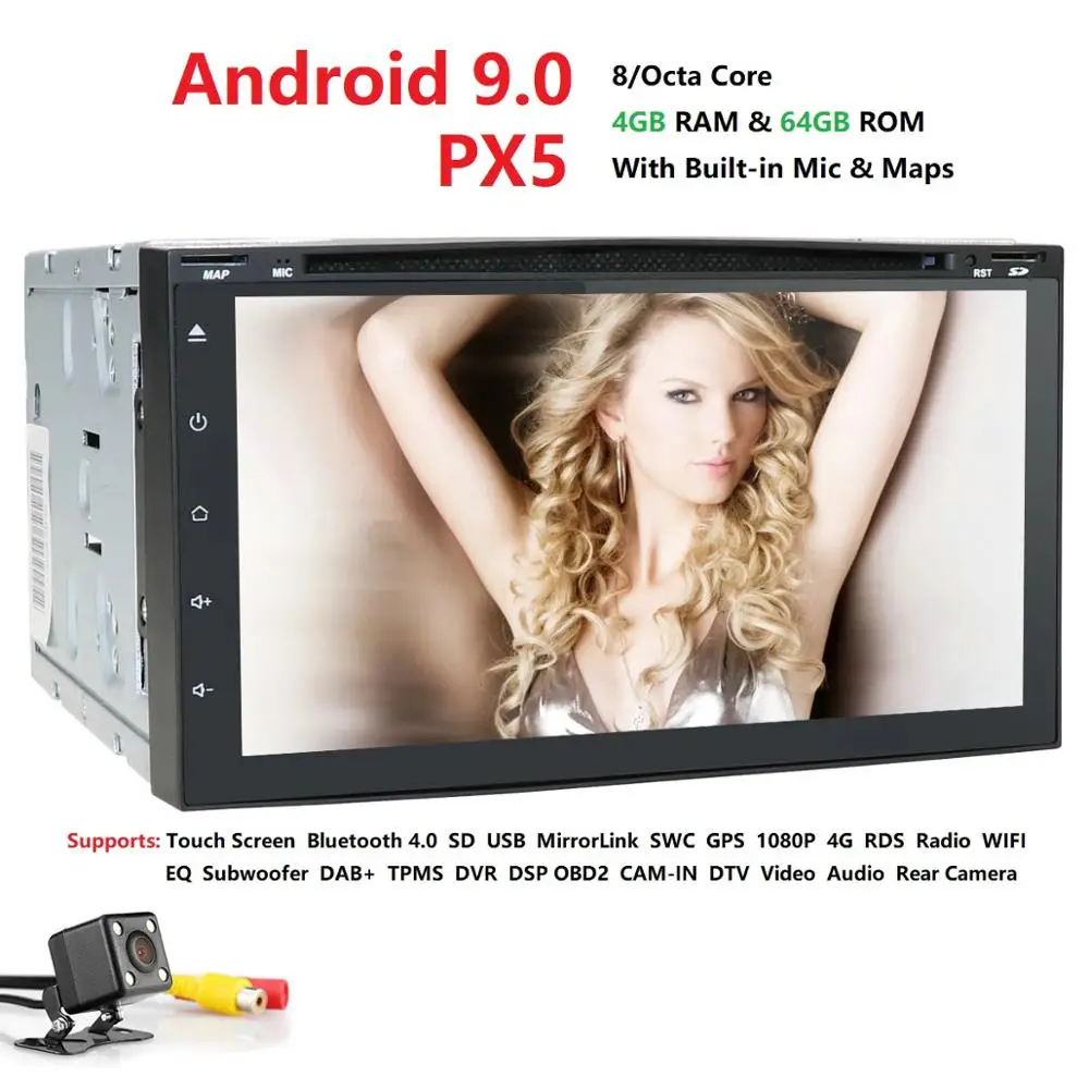 Best HD 800*480 screen OctaCore 4G RAM+64G ROM 2DIN universal car radio gps Android9.0 with wifi car stereo audio DVD PLAYER CAR NAVI 2
