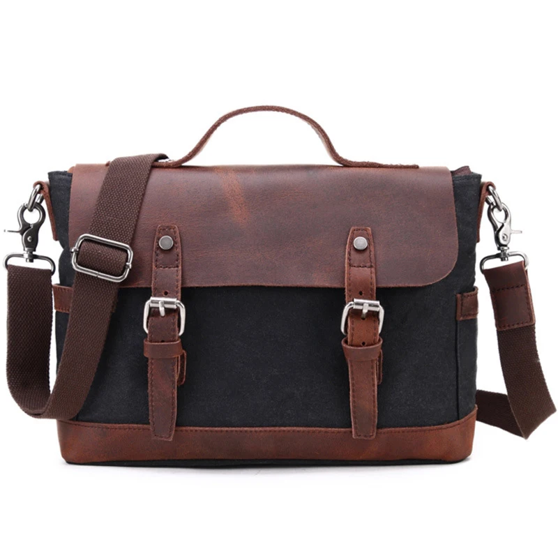 Сумка для ноутбука Macbook, холщовая сумка-мессенджер из натуральной кожи, сумки через плечо для мужчин, Холщовая Сумка для ноутбука, деловая сумка