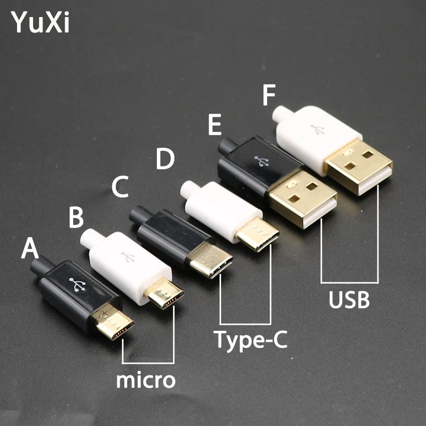 10sets 5pin micro type c usb 2 0 connector male plug 4 pin assembly