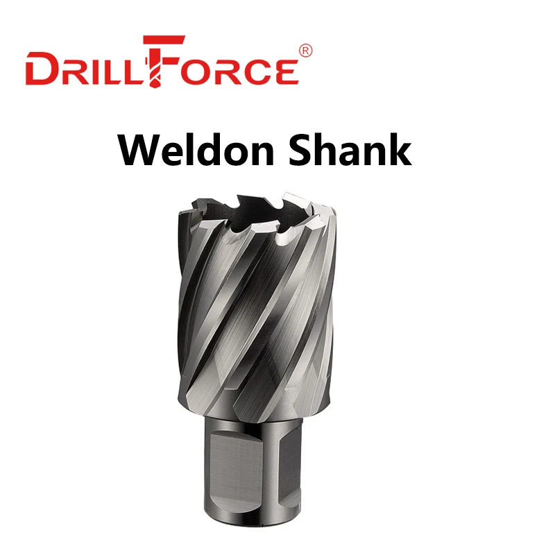 Drillforce 12-60mmx25mm HSS-E Annular Cutter Hole Saw Core Drill Bit For Magnetic Drill Universal/Weldon/Fein Quick-in Shank