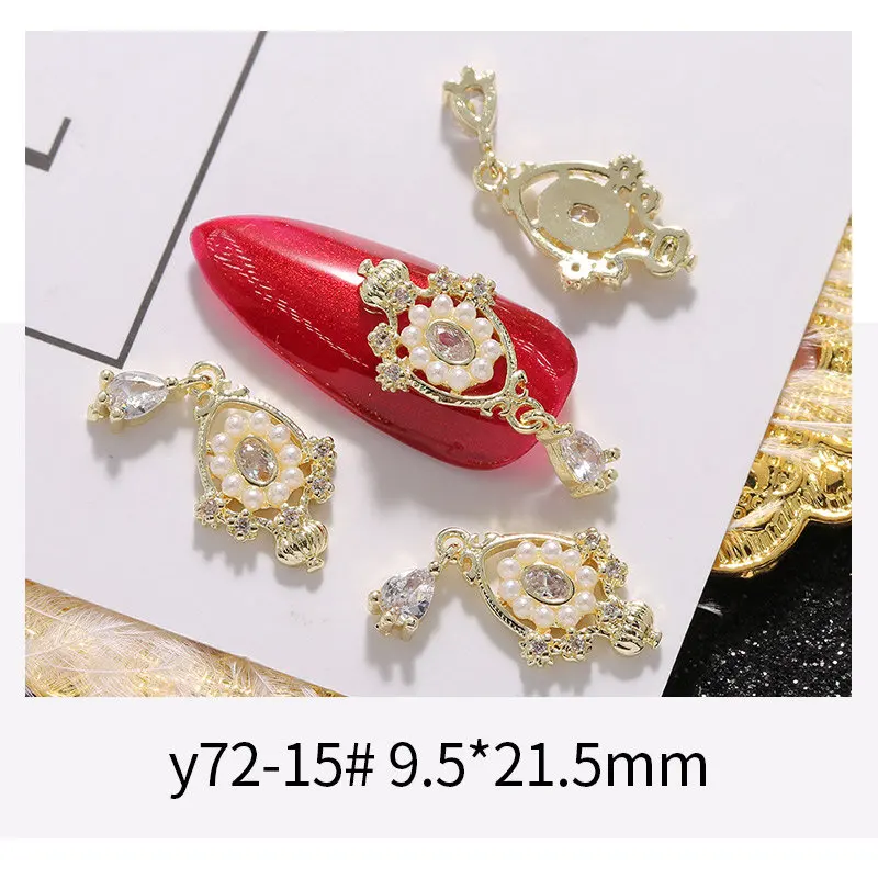 5pcs Pendant Chain 3D Alloy Nail Art Micro-inlay Zircon Pearl metal manicure nail accessories DIY Nail Decoration Nail charms - Цвет: Y72-15
