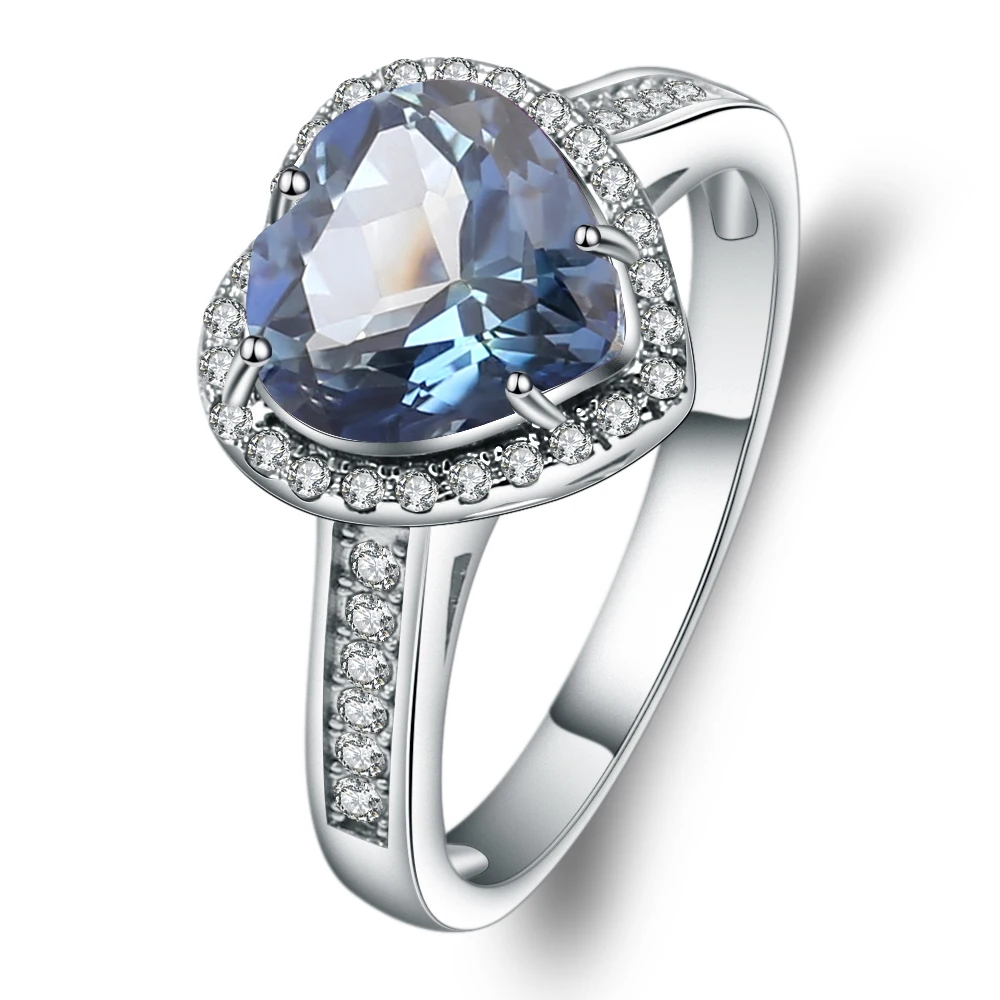 

GEM'S BALLET 925 Sterling Silver Heart Shape Natural Iolite Blue Mystic Romantic Quartz Gemstone Rings Fine Jewelry For Women