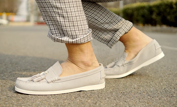 Spring Autumn Grey Men Boat Shoes Lace Up Make Hand Low-heeled Flat Shoes Business Leather Casual Shoes Breathable Men's Shoes