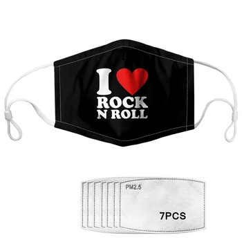 

I Love Rock Print Mouth Mask Anti Dust PM2.5 Anti-Haze Washable Masks with 7 Filter Paper Breathable Mascaras Activated Carbon