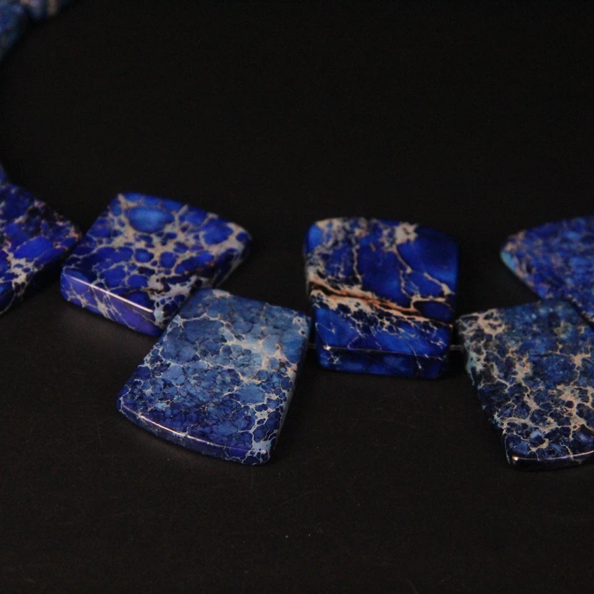 15 шт. Lapis Blue Impression Jaspers Топ просверленные трапециевидные плоские бусины, морской осадочный император каменные ожерелья с подобранными по размеру бусинами ювелирные изделия
