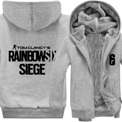 Мужские повседневные толстовки с капюшоном с изображением игры Tom Clancy's Rainbow Six Siege на молнии, толстые зимние супер теплые хлопковые толстовки, пальто
