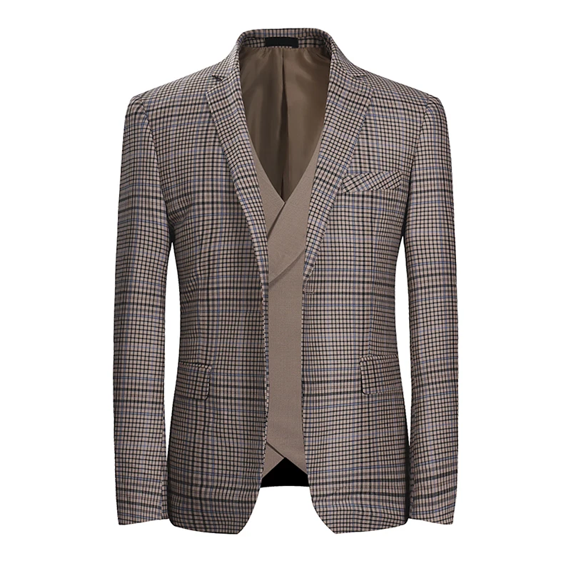 Men's Suits Business Plaid Check Tuxedos Casual Suits 3 Piece High Quality Jacket Vest Pant For Wedding ,Party