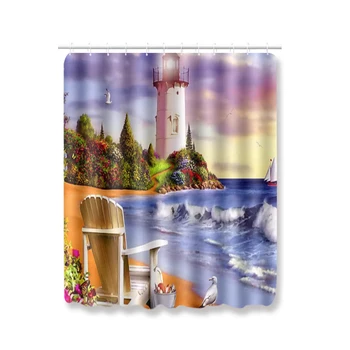 

1 Pack Sea Lighthouse Bath Shower Curtain Bathroom Products Non Slip Toilet Cover Mat Floor Pad Accessories Ornaments
