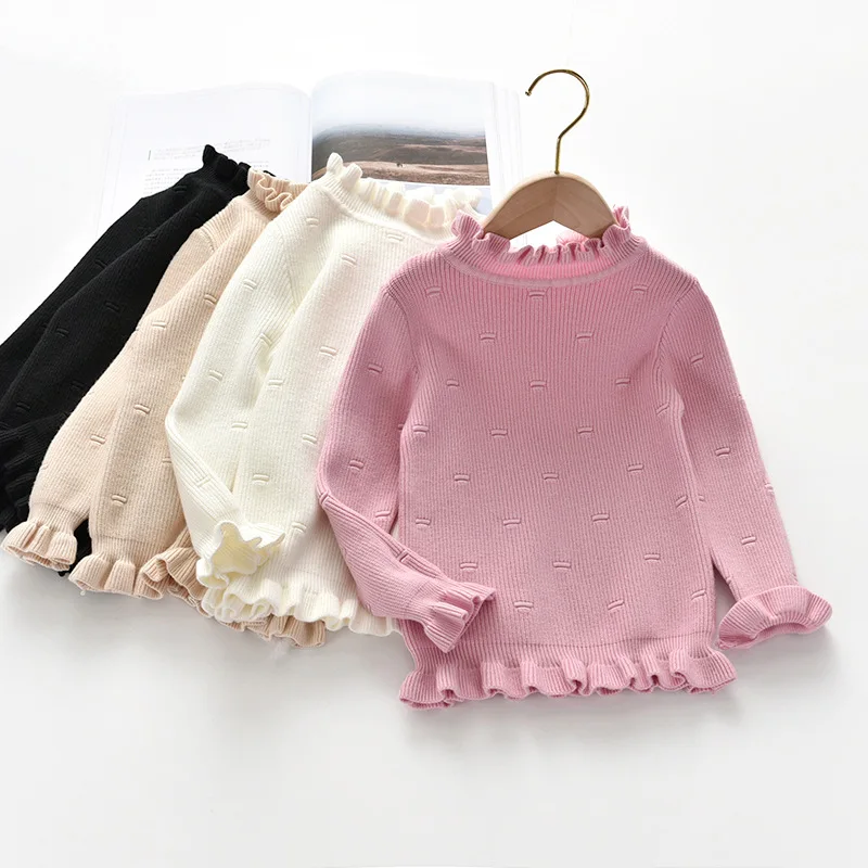 

2019 Autumn New Style Baby Sweater Lace Collar Cute Sweet Girls Base Clothing Solid Color
