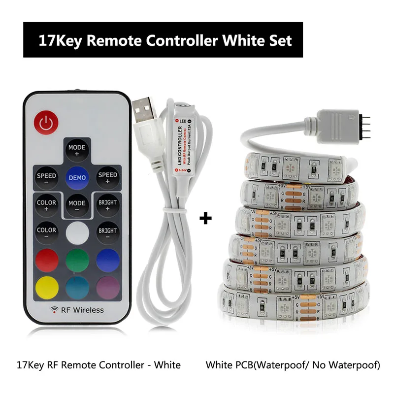 USB Светодиодная лента 5050 RGB сменная цветная гибкая светодиодная лента для самостоятельной сборки Водонепроницаемая не Водонепроницаемая 0,5 м 1 м 2 м с USB контроллером - Испускаемый цвет: White 17Keys