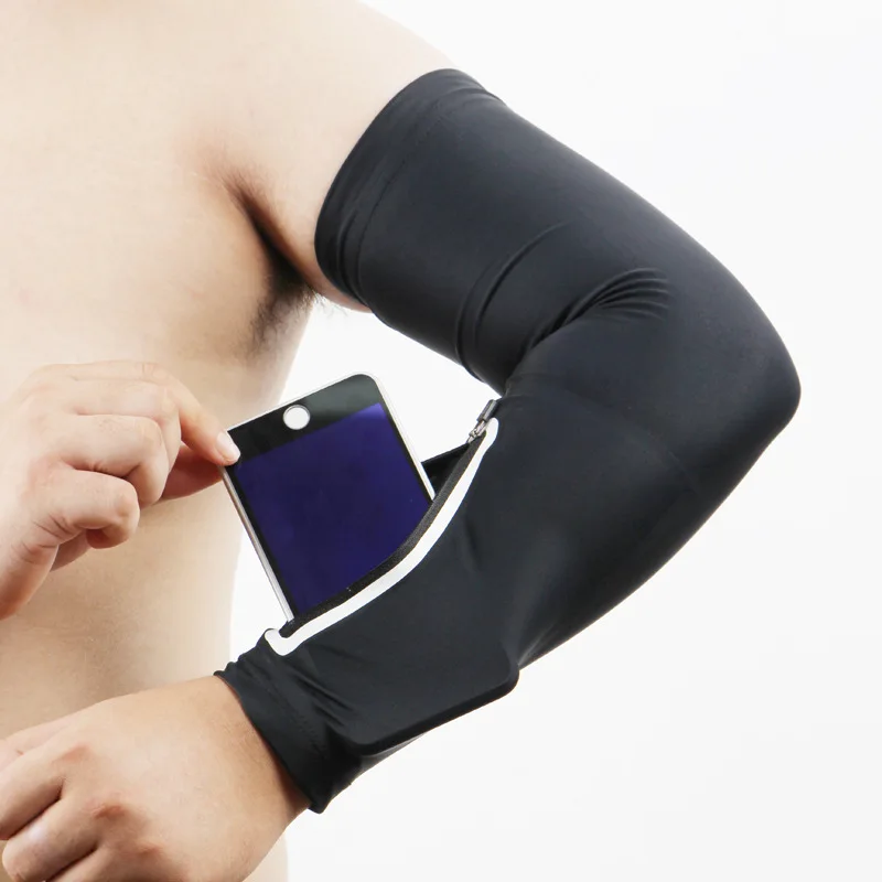 1pcs Anti-slip Silicone ArmGuard Anti-sweat Albow Sleeves for Running Jogging Cycling with Phone Wrist Pouch UV Protection
