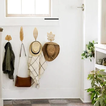 

Nordic Light Luxury Golden Leaves Wall Hooks for Hanging Clothes No-punch Wall Hanger Coat Key Hook Decorative Home Organizer