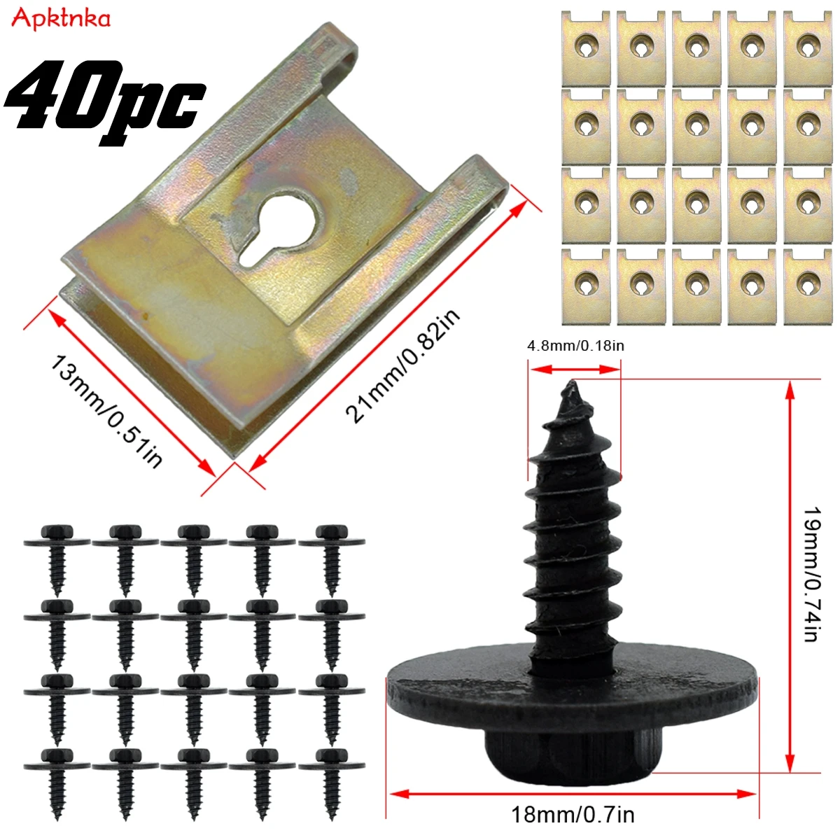 

Apktnka 40X Self Tapping Tapper Screw Washer U Nut Hex For BMW 4.8x19mm 8mm Screws Speed Fastener Undertray Sheet Metal Clips