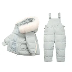 Parka à capuche en fourrure de canard pour enfant, tenue de neige chaude, ensemble de vêtements d'hiver pour bébé garçon et fille 