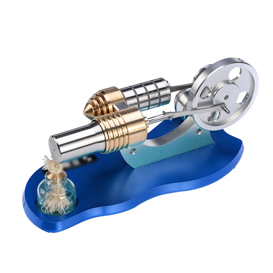 Metal Cylinder Bootable Stirling Engine Model Micro External Combustion Engine Model - Blue Baseboard