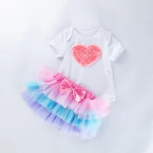 Летние комплекты с юбкой-пачкой с короткими рукавами для дня рождения; Roupas Infantis Bebes; наряд для первого дня рождения; юбка-пачка; платье