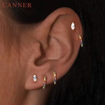 

Simple Single Row Zircon C-type Mini Stud Earrings for Women 925 Sterling Silver Rainbow Crystal Small Earrings Fashion Jewelry