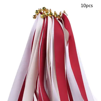 

10pcs Twirling Ribbon Wands Colorful Streamers Wedding Party Favor Sticks with Bell for Bride Groom Guest