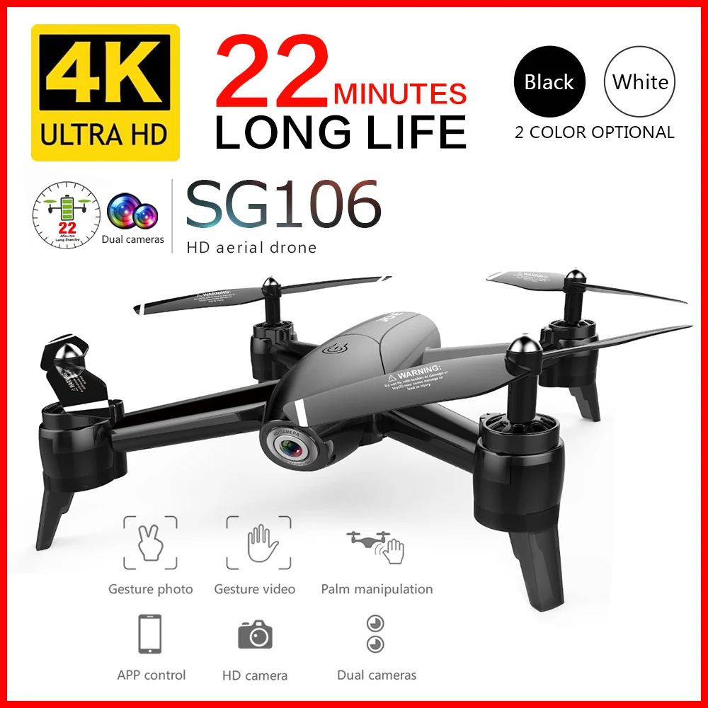 

SG106 WIFI RC Drone 4K/720P HD Dual Camera 22min 1600mAh Flow Aerial Quadcopter FPV GPS Drone with APP Control Flow Quadcopter