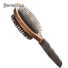 Benepaw-cepillo de doble cara para perros, respetuoso con el medio ambiente, de madera, cómodo, peine para mascotas, para desenredar el pelo, limpiar la suciedad